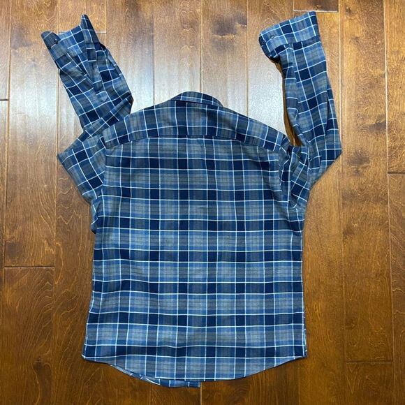 UNTUCKit Casual Fit Button Front Plaid Navy Blue Cotton Shirt Men's Size Large - Picture 5 of 10